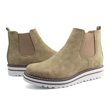 JABASIC Womens Chelsea Elastic Ankle Boots Waterproof Flat Boots (5,Tan)