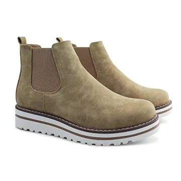 JABASIC Womens Chelsea Elastic Ankle Boots Waterproof Flat Boots (5,Tan)