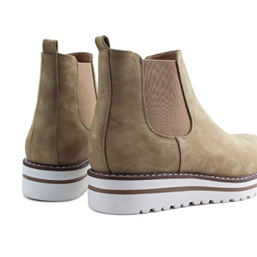 JABASIC Womens Chelsea Elastic Ankle Boots Waterproof Flat Boots (5,Tan)