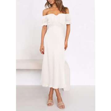 KIRUNDO Women’s Summer Satin Midi Dress Elegant Off-Shoulder