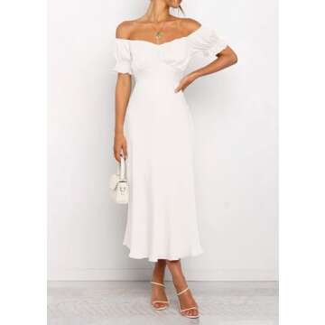 KIRUNDO Women’s Summer Satin Midi Dress Elegant Off-Shoulder