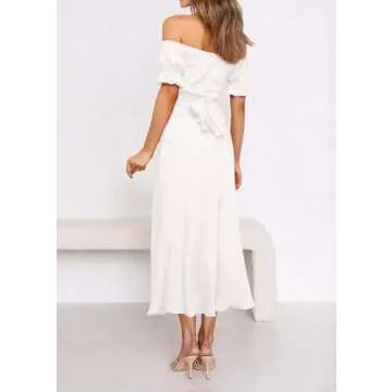 KIRUNDO Women’s Summer Satin Midi Dress Elegant Off-Shoulder