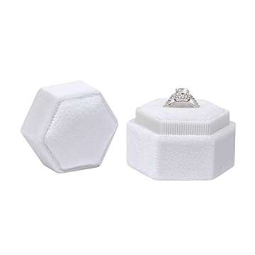 BLUTETE Hexagon Velvet Ring Box for Engagement and Weddings