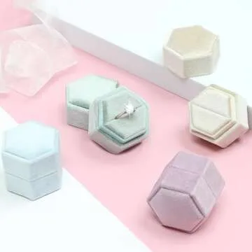 BLUTETE Hexagon Velvet Ring Box for Engagement and Weddings