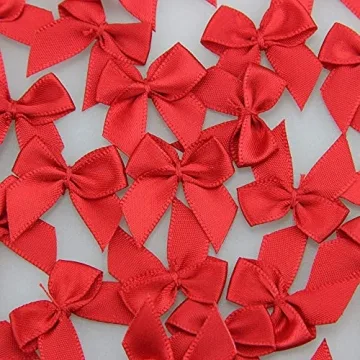 50pcs Mini Red Satin Ribbon Bows for DIY Crafting