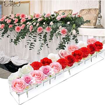 Clear Rectangular Acrylic Flower Vase - 18 Holes, Rectangle Flower Box for Wedding Centerpieces for Tables, Modern Dining Table Floral Arrangements Decorative Vase (3.94" x 2.56" x 17.72")