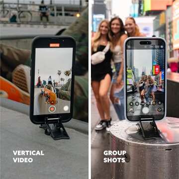 GEOMETRICAL Pocket Tripod Pro - Foldable Credit-Card-Size Phone Stand, Compatible with iPhone & Android - Carbon Fiber Legs & Adjustable tilt Angle for Mobile Photography (Matte Black Universal Kit)