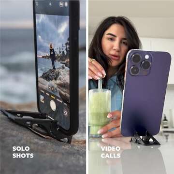 GEOMETRICAL Pocket Tripod Pro - Foldable Credit-Card-Size Phone Stand, Compatible with iPhone & Android - Carbon Fiber Legs & Adjustable tilt Angle for Mobile Photography (Matte Black Universal Kit)