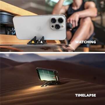 GEOMETRICAL Pocket Tripod Pro - Foldable Credit-Card-Size Phone Stand, Compatible with iPhone & Android - Carbon Fiber Legs & Adjustable tilt Angle for Mobile Photography (Matte Black Universal Kit)