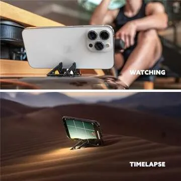 GEOMETRICAL Pocket Tripod Pro - Foldable Credit-Card-Size Phone Stand, Compatible with iPhone & Android - Carbon Fiber Legs & Adjustable tilt Angle for Mobile Photography (Matte Black Universal Kit)