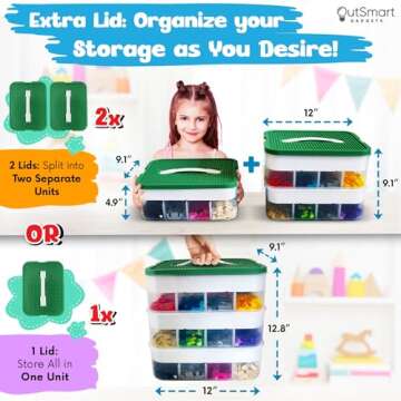 Outsmart Gadgets Plastic Stackable Toy Storage Organizer Bin for Lego, Building Bricks, Dolls and Cr...