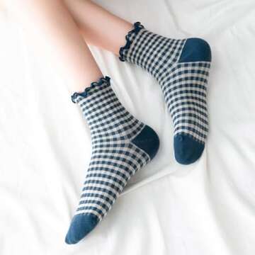 MeganJDesigns Novelty Socks for Women and Girls, Cute Cotton Socks (Cotton, 6 Pack Grids)