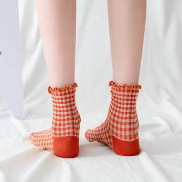 MeganJDesigns Novelty Socks for Women and Girls, Cute Cotton Socks (Cotton, 6 Pack Grids)