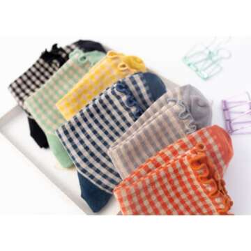 MeganJDesigns Novelty Socks for Women and Girls, Cute Cotton Socks (Cotton, 6 Pack Grids)