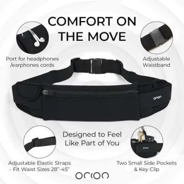Mind and Body Experts The Belt of Orion Survival Gear Travel Running Belt Black Fanny Pack Hands Free Way to Carry Sanitizer, Face Mask, Phone, Passport, Keys, ID, Money & Everyday Essentials