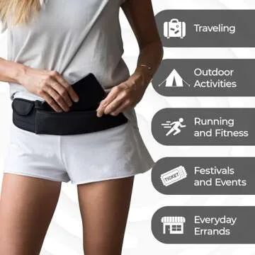 Mind and Body Experts The Belt of Orion Survival Gear Travel Running Belt Black Fanny Pack Hands Free Way to Carry Sanitizer, Face Mask, Phone, Passport, Keys, ID, Money & Everyday Essentials