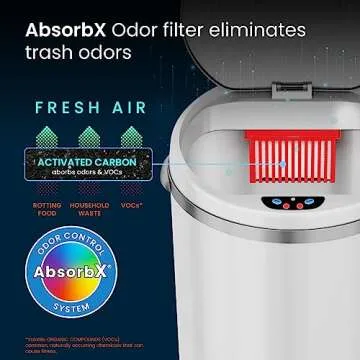 iTouchless 13 Gallon Trash Can with Odor Filter, Round White Stainless Steel Trashcan Garbage Bin for Home Office Work Bedroom Living Room Garage Large Capacity Slim Wastebasket