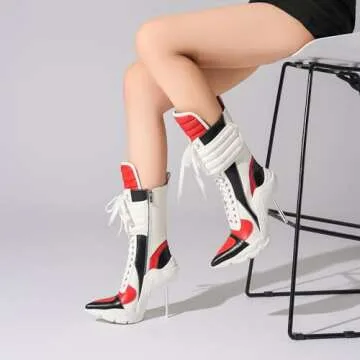 Tsrenlmln Women's Ankle Boots High Heel Boots for Women Stiletto Heel Boots Fashion Pointed Toe Ankle Booties for Women Womens Elastic Fabric Heel Pull-On High Heel comfort Booties