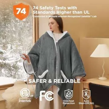 Bedsure Heated Blanket Wearable Shawl - Electric Wrap Poncho Blanket Hoodie for Adult, Winter Gifts for Mom Women Girlfriend Grandma, Warm Sherpa Heating Throw, Auto Shut Off, 50x64 inches, Grey