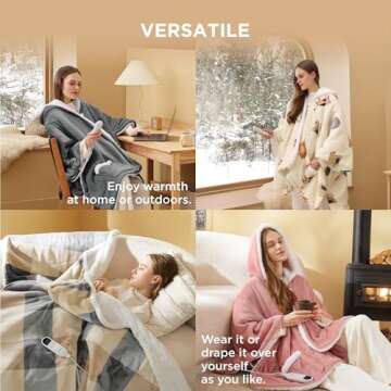 Bedsure Heated Blanket Wearable Shawl - Electric Wrap Poncho Blanket Hoodie for Adult, Winter Gifts for Mom Women Girlfriend Grandma, Warm Sherpa Heating Throw, Auto Shut Off, 50x64 inches, Grey