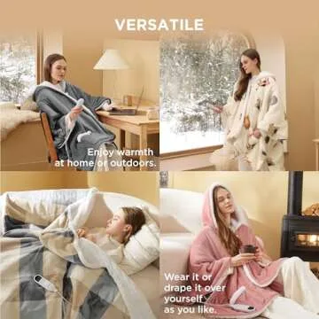 Bedsure Heated Blanket Wearable Shawl - Electric Wrap Poncho Blanket Hoodie for Adult, Winter Gifts for Mom Women Girlfriend Grandma, Warm Sherpa Heating Throw, Auto Shut Off, 50x64 inches, Grey