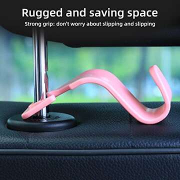 Amooca Universal Car Vehicle Seat Back Headrest Hooks, Hanger Holder Hook for Bag Purse Handbag Cloth Grocery, S Type Back Seat Organizer Hanger Storage Hook with Clips, 4 Pack Pink
