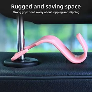 Amooca Universal Car Vehicle Seat Back Headrest Hooks, Hanger Holder Hook for Bag Purse Handbag Cloth Grocery, S Type Back Seat Organizer Hanger Storage Hook with Clips, 4 Pack Pink