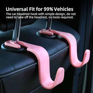Amooca Universal Car Vehicle Seat Back Headrest Hooks, Hanger Holder Hook for Bag Purse Handbag Cloth Grocery, S Type Back Seat Organizer Hanger Storage Hook with Clips, 4 Pack Pink