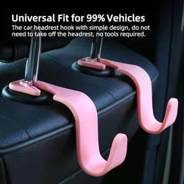 Amooca Universal Car Vehicle Seat Back Headrest Hooks, Hanger Holder Hook for Bag Purse Handbag Cloth Grocery, S Type Back Seat Organizer Hanger Storage Hook with Clips, 4 Pack Pink