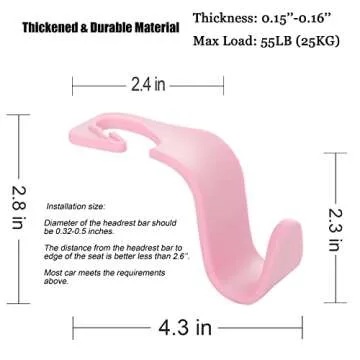 Amooca Universal Car Vehicle Seat Back Headrest Hooks, Hanger Holder Hook for Bag Purse Handbag Cloth Grocery, S Type Back Seat Organizer Hanger Storage Hook with Clips, 4 Pack Pink