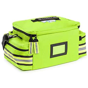 Scherber First Responder Fully-Stocked Professional Essentials EMT/EMS Trauma Kit | HSA/FSA Approved | Reflective Bag w/8 Zippered Pockets & Compartments & 200+ First Aid Supplies - Yellow