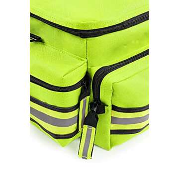 Scherber First Responder Fully-Stocked Professional Essentials EMT/EMS Trauma Kit | HSA/FSA Approved | Reflective Bag w/8 Zippered Pockets & Compartments & 200+ First Aid Supplies - Yellow