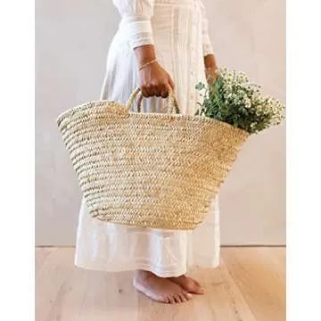 Handcrafted Moroccan Straw Basket for Shopping and Beach