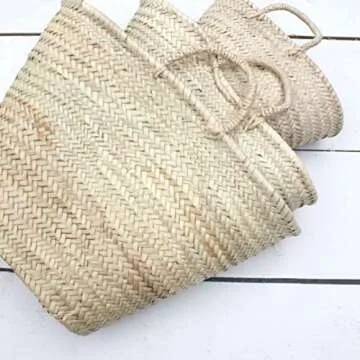 Handcrafted Moroccan Straw Basket for Shopping and Beach