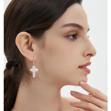 Gold Baroque Pearl Cross Earrings - Luxury Religious Jewelry