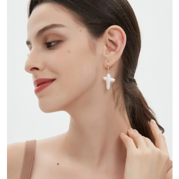 Gold Baroque Pearl Cross Earrings - Luxury Religious Jewelry