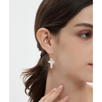 Gold Baroque Pearl Cross Earrings - Luxury Religious Jewelry