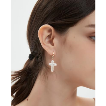 Gold Baroque Pearl Cross Earrings - Luxury Religious Jewelry