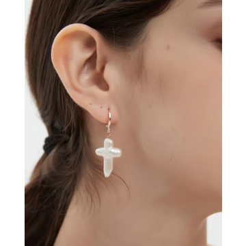 Gold Baroque Pearl Cross Earrings - Luxury Religious Jewelry