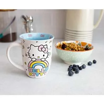 Silver Buffalo Sanrio Hello Kitty Wide Rim Ceramic Coffee Mug, 16 Ounce