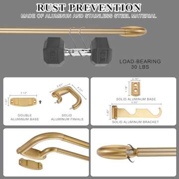 Double Curtain Rods Warm Gold,Room Darkening Curtain Rod for 72-144 Inches,Adjustable 3/4 Inches Front and 5/8 Inches Back Quality Metal Window Curtain Rod,Wrap Around Design