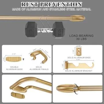 Double Curtain Rods Warm Gold,Room Darkening Curtain Rod for 72-144 Inches,Adjustable 3/4 Inches Front and 5/8 Inches Back Quality Metal Window Curtain Rod,Wrap Around Design