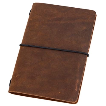 Pocket Travelers Notebook, Refillable Leather Travel Journal for Men & Women, Notebook Cover for Fie...