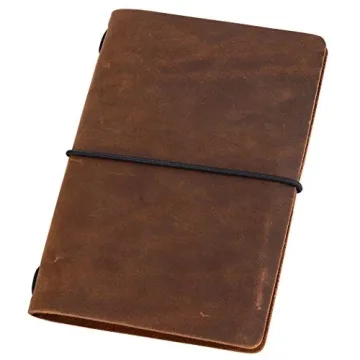 Pocket Travelers Notebook, Refillable Leather Travel Journal for Men & Women, Notebook Cover for Fie...