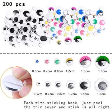Pipe Cleaners Craft Set with DIY Tutorial, Included 200Pcs Pipe Cleaners, 200Pcs Pom Poms, 200Pcs Self-Sticking Wiggle Googly Eyes, Assorted Colors and Assorted Sizes for DIY Art Craft