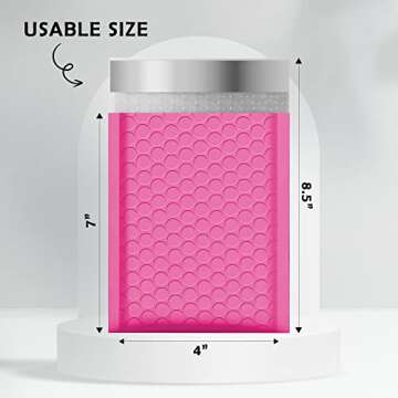Yens Poly Bubble Mailers 4x8 50 Pack Hot Pink Waterproof Self Seal Adhesive Shipping Bags, Cushioning Padded Envelopes for Shipping, Mailing, Packaging Usable 4x7