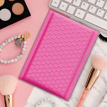 Yens Poly Bubble Mailers 4x8 50 Pack Hot Pink Waterproof Self Seal Adhesive Shipping Bags, Cushioning Padded Envelopes for Shipping, Mailing, Packaging Usable 4x7