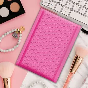 Yens Poly Bubble Mailers 4x8 50 Pack Hot Pink Waterproof Self Seal Adhesive Shipping Bags, Cushioning Padded Envelopes for Shipping, Mailing, Packaging Usable 4x7