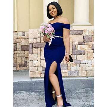 YMDUCH Women's Off Shoulder High Split Evening Gown