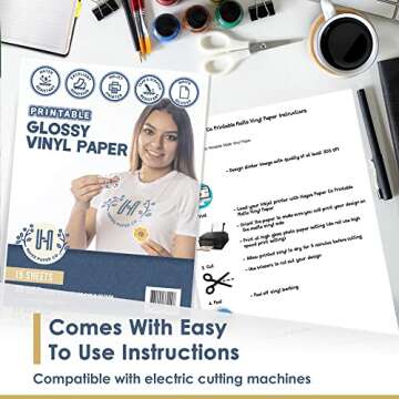 Printable Vinyl Sticker Paper for Inkjet Printer - Glossy Waterproof White Self-Adhesive Sheets for Cricut, Small Business Labels & Water Bottle Stickers - 15 A4 Premium Sticker Sheets for Printing
